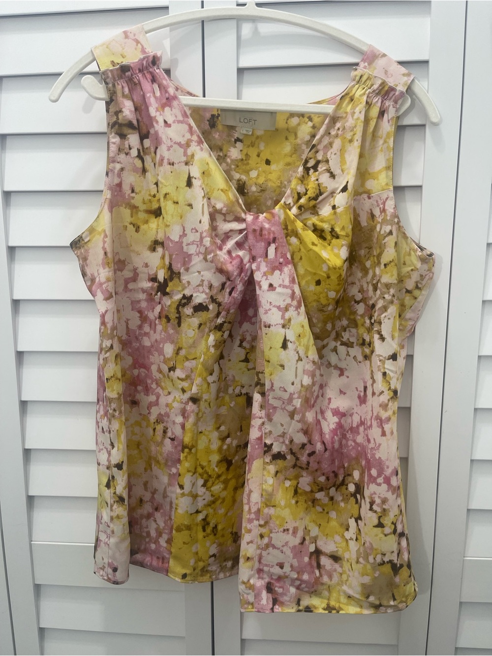 LOFT Pink & Yellow Watercolor Tie-Front Camisole